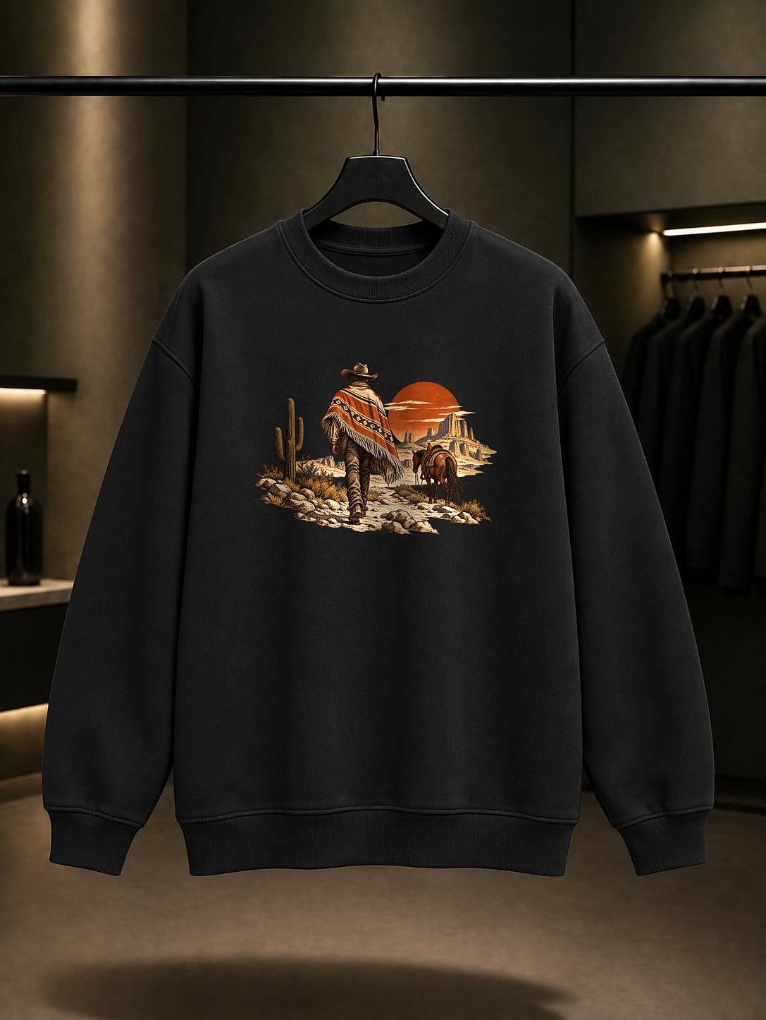 Kovboy Çöl Yolcusu Sweatshirt Siyah