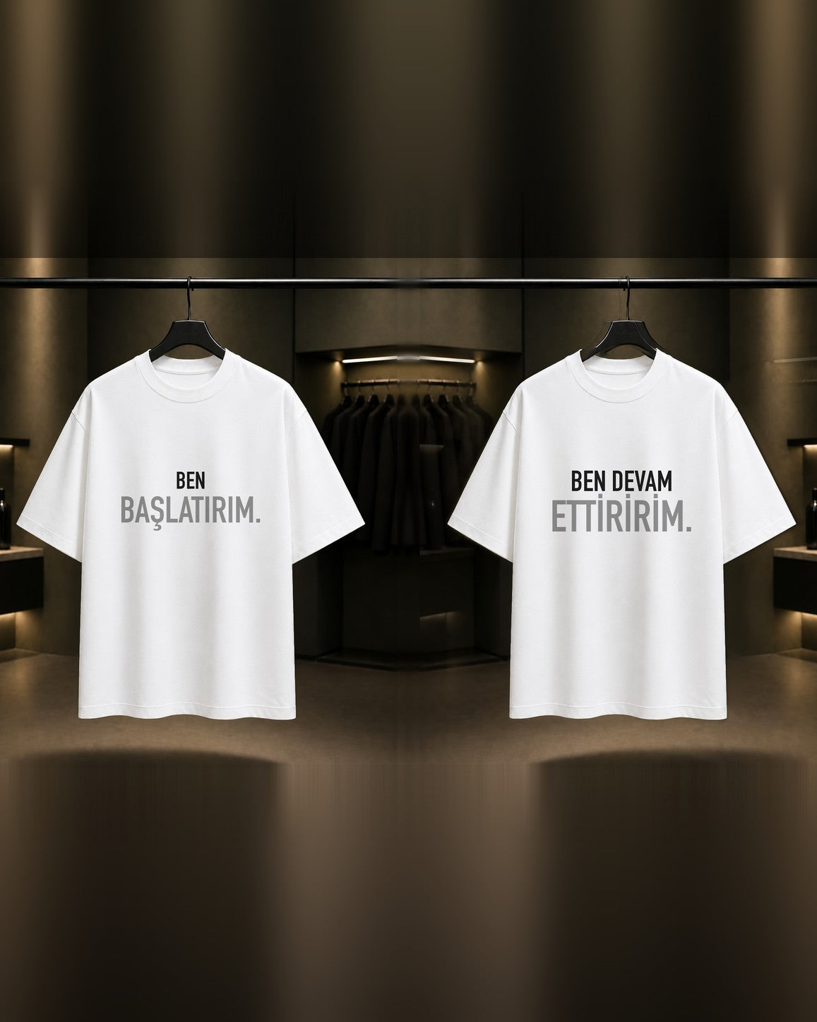 Ben Başlatırım & Ben Devam Ettiririm — BFF İkili Baskılı Unisex %100 Pamuk T-shirt — İkili, Beyaz