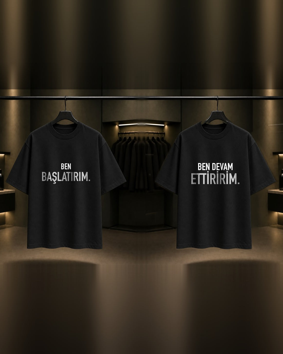 Ben Başlatırım & Ben Devam Ettiririm — BFF İkili Baskılı Unisex %100 Pamuk T-shirt — İkili, Siyah