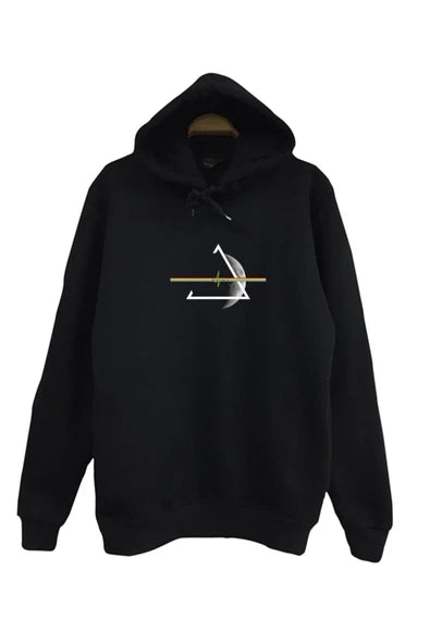 Pınk Floyd Minimal geometrik ay/yay çizgi baskılı siyah kapüşonlu sweatshirt