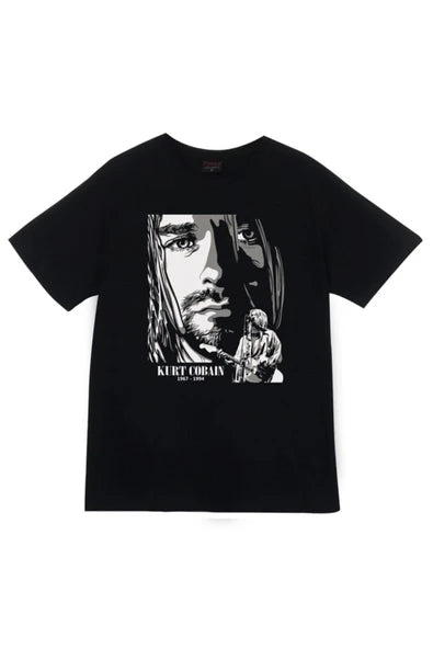 fame-stoned  Nirvana Müzik Grubu Baskılı Unisex %100 Pamuk Siyah T-shirt