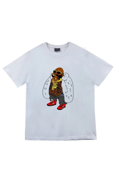 fame-stoned  Beyaz Rick Ross Baskılı T-shirt