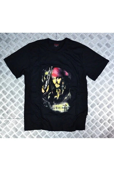 fame-stoned  Karayip Korsanları Film Jack Sparrow Karakter Baskılı Unisex %100 Pamuk Beyaz T-shirt