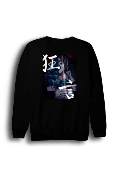 Ado Japon - K-Pop K-Pop - Anime tarzi figur baskılı siyah sweatshirt