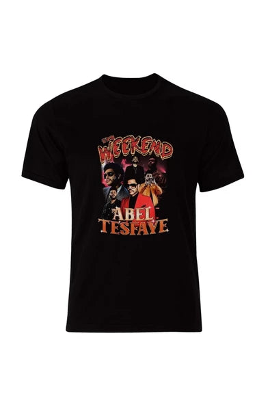 fame-stoned  The Weeknd Baskılı Unisex %100 Pamuk Siyah T-shirt