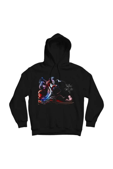 Pink Floyd Renkli soyut dalga baskılı siyah kapüşonlu sweatshirt