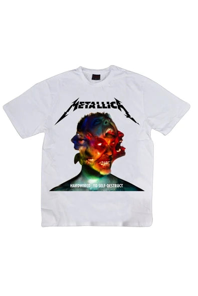 fame-stoned  Metallica Baskılı Unisex %100 Pamuk Beyaz T-shirt