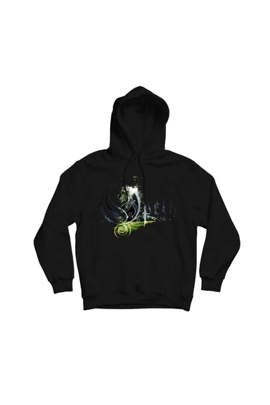 Opeth Soluk yeşil tonlu grup baskılı siyah kapüşonlu sweatshirt