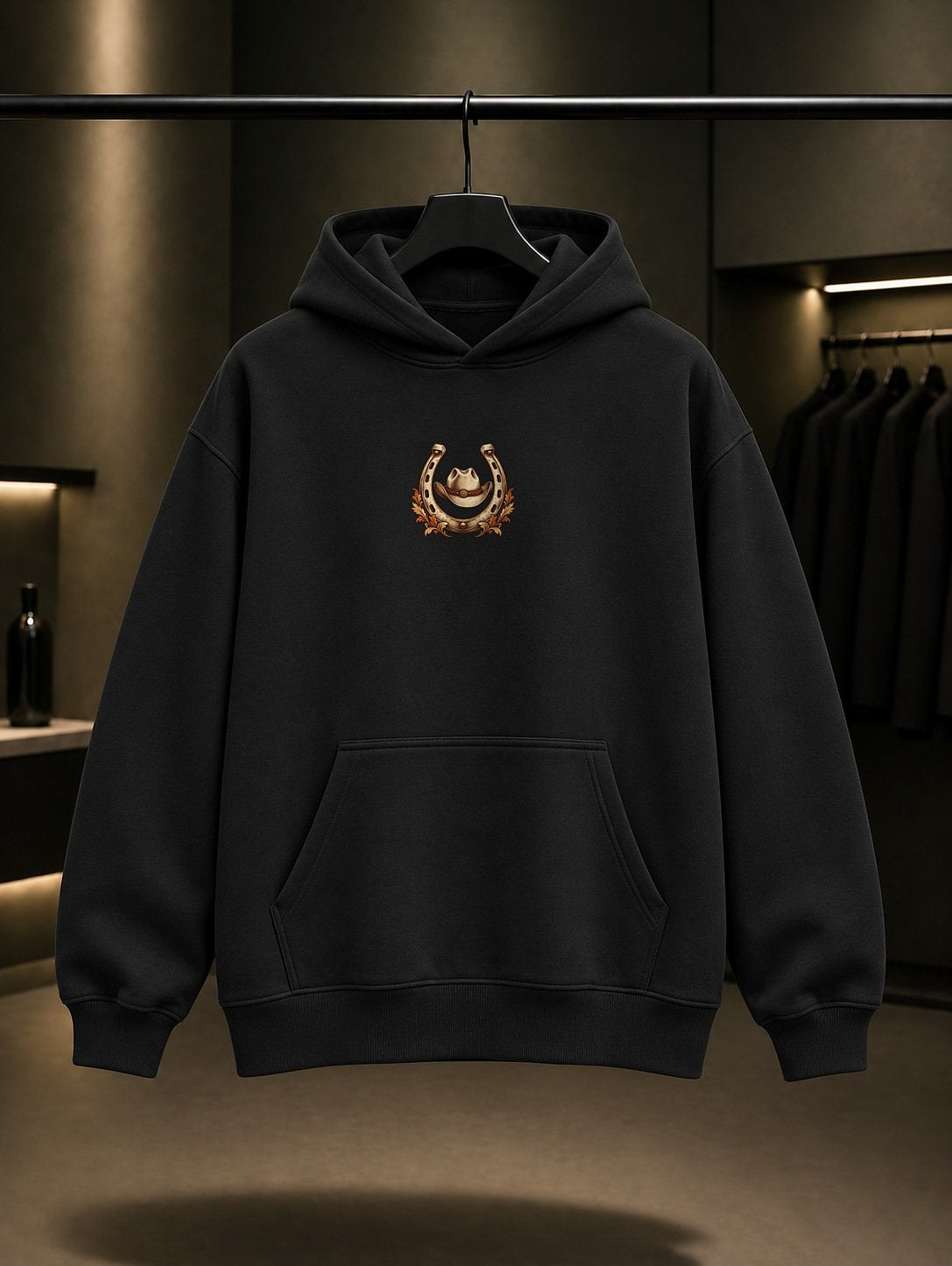 Kovboy Nalı Mini Kapüşonlu Sweatshirt Siyah