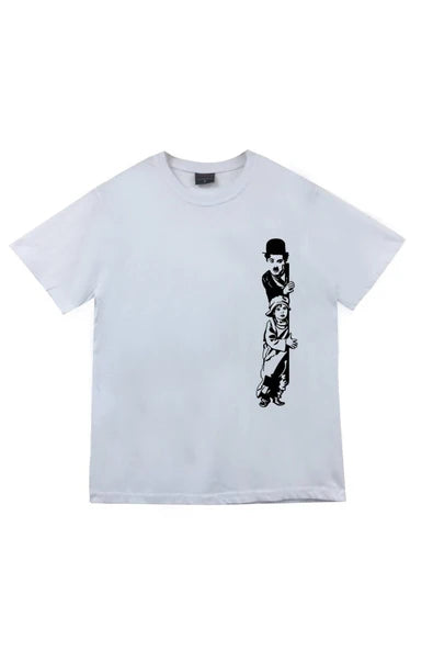 fame-stoned  Unisex Beyaz  Chaplin Baskılı T-Shirt