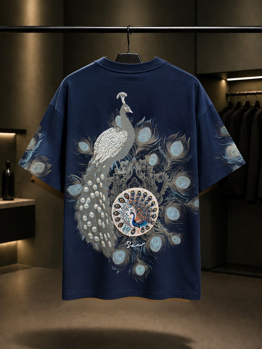 Tavus Kuşu Oversize Tişört – Lacivert arka