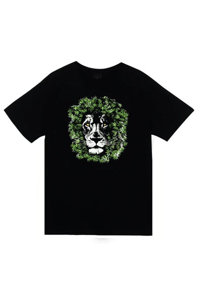 fame-stoned  Unisex Siyah Aslan Baskılı T-shirt