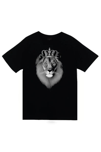 fame-stoned  Aslan Baskılı Unisex %100 Pamuk Siyah T-shirt
