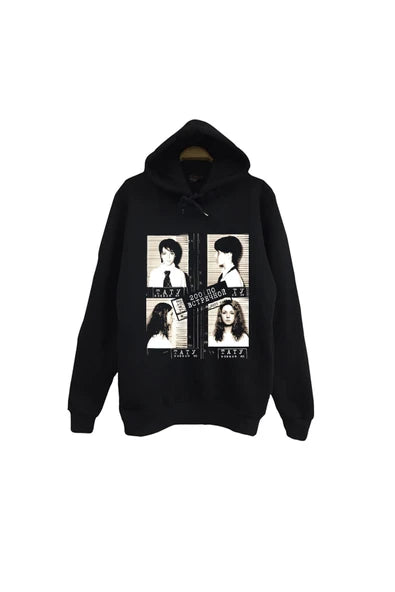 T.A.T.u. - Müzik Grubu Dört kişilik sabıka baskılı siyah kapüşonlu sweatshirt