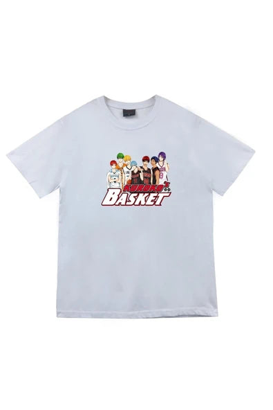 fame-stoned  Kuroko No Basket Anime Baskılı Unisex %100 Pamuk Beyaz T-shirt