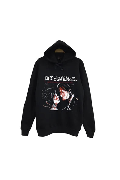 fame-stoned My Chemical Romance Baskılı Unisex %100 Pamuk Siyah Kapüşonlu Sweatshirt