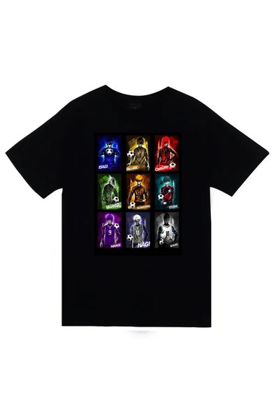 fame-stoned Blue Lock Anime Baskılı Unisex %100 Pamuk Siyah T-shirt