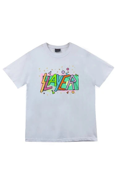 fame-stoned Slayer Baskılı Unisex %100 Pamuk Mavi T-shirt