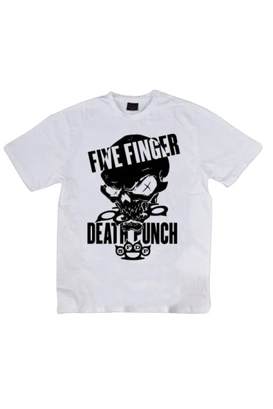 fame-stoned  Unisex Beyaz Five Finger Death Punch Baskılı T-shirt