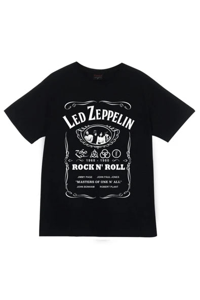 fame-stoned Led Zeppelin Baskılı Unisex %100 Pamuk Siyah T-shirt