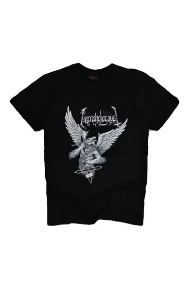 Holocaustıc Goat Metal baskılı siyah tişört