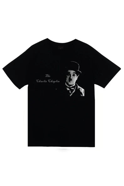 fame-stoned  Unisex Siyah Charlie Chaplin Baskılı T-shirt
