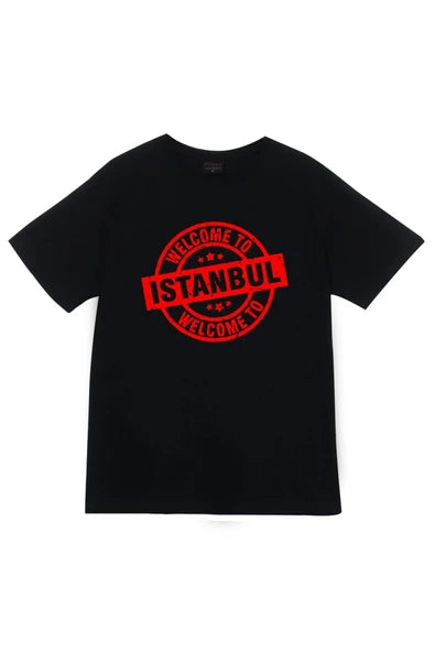 fame-stoned  İstanbul Baskılı Unisex %100 Pamuk Siyah T-shirt
