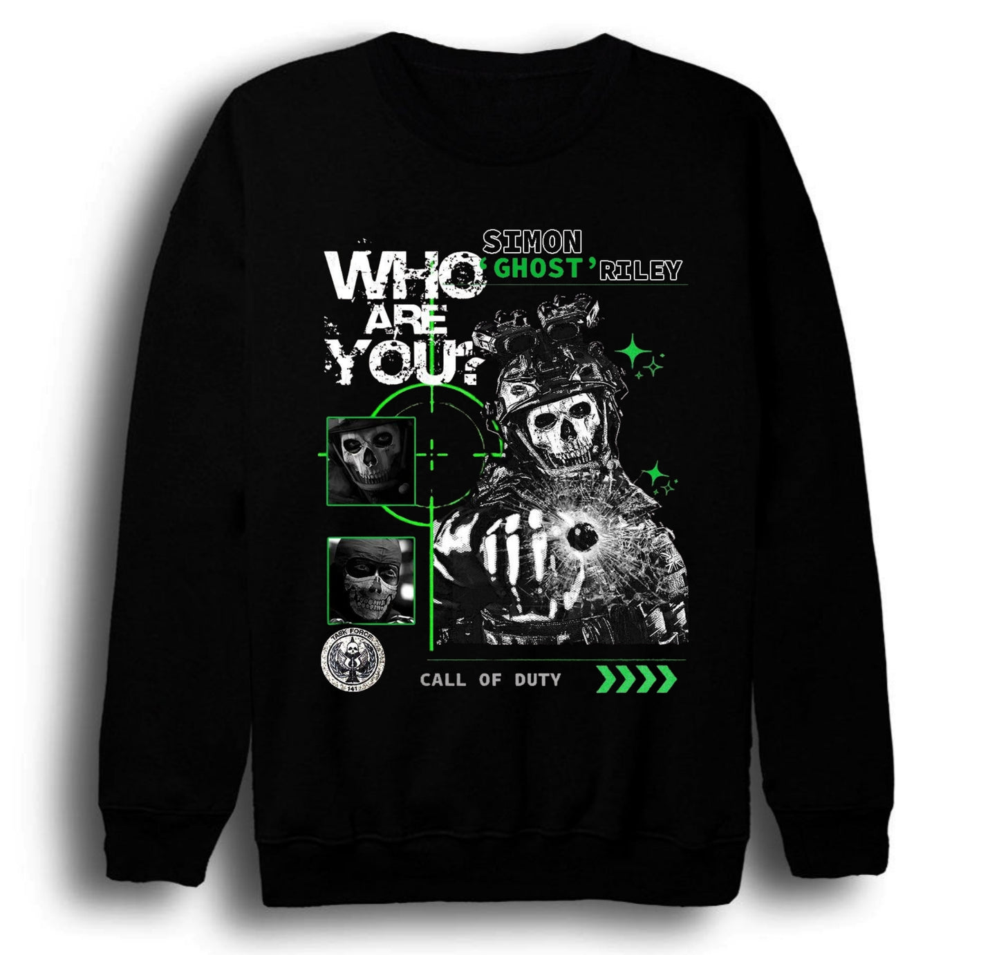 Call Of Duty - Ghost - Simon Riley - Oyun Baskılı Unisex %100 Pamuk Bisiklet Yaka Siyah Sweatshirt