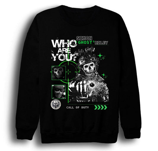 Call Of Duty - Ghost - Simon Riley - Oyun Baskılı Unisex %100 Pamuk Bisiklet Yaka Siyah Sweatshirt