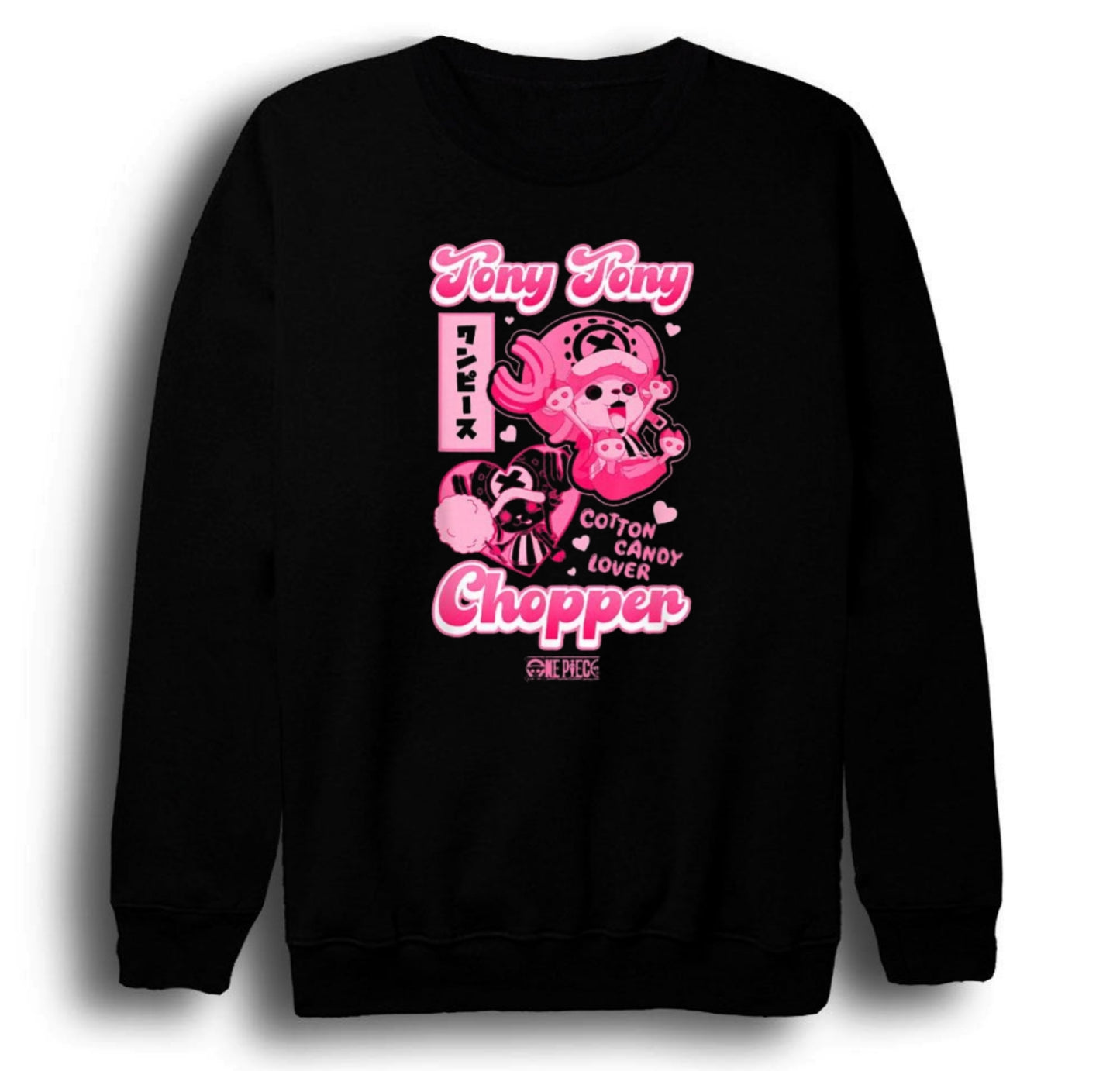 One Piece - Tony Tony Chopper - Anime Baskılı Unisex %100 Pamuk Bisiklet Yaka Siyah Sweatshirt