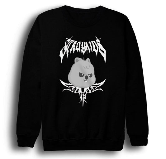 Stray Kids Skzoo Han Quokka Karakter Baskılı Unisex %100 Pamuk Bisiklet Yaka Siyah Sweatshirt