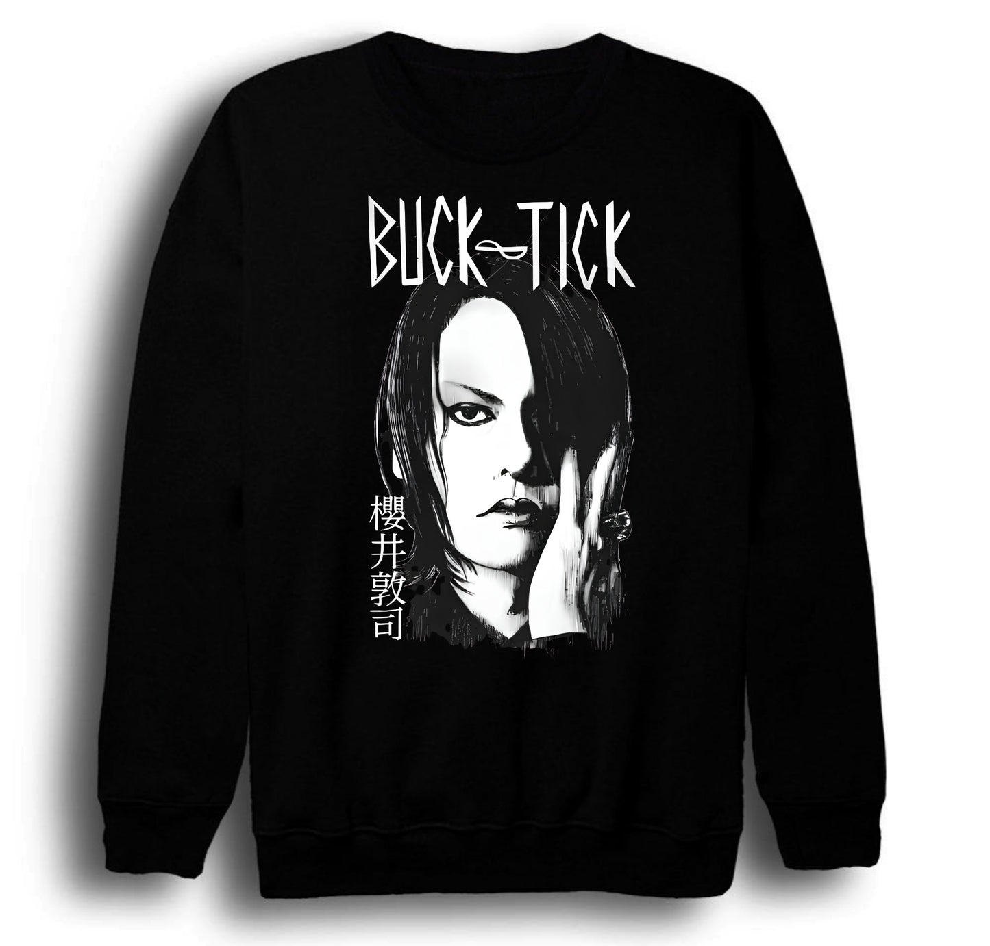 Buck Tick - Müzik Grubu - Atsushi Sakurai Baskılı Unisex %100 Pamuk Bisiklet Yaka Siyah Sweatshirt