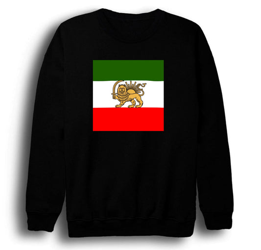 İranTarihDevrimDireniş Şehzade Bayrağı Pers Baskılı Unisex %100 Pamuk Bisiklet Yaka Siyah Sweatshirt