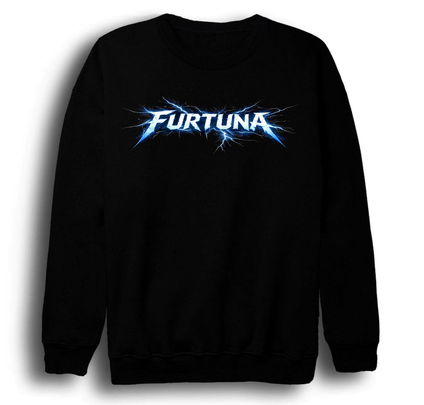 Furtuna - Şimşek Baskılı Unisex %100 Pamuk Bisiklet Yaka Siyah Sweatshirt