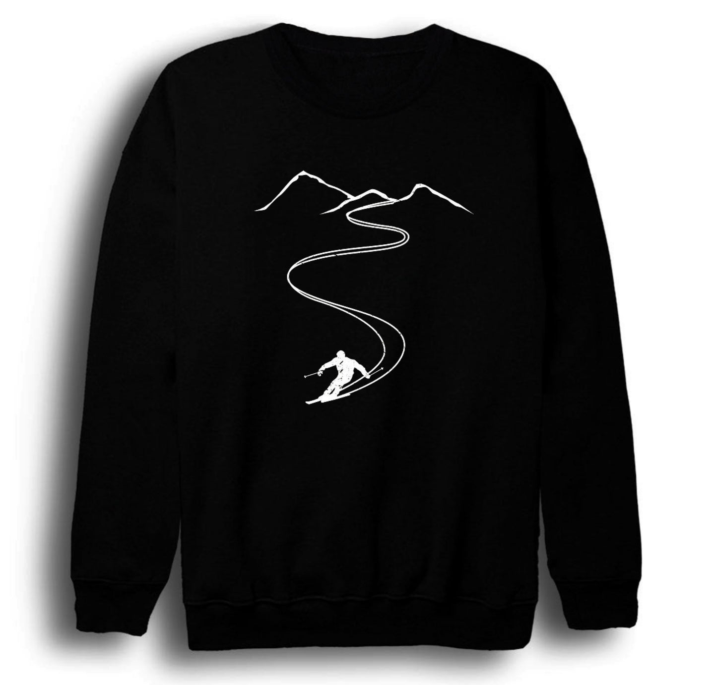 Kayak - Dağ Baskılı Unisex %100 Pamuk Bisiklet Yaka Siyah Sweatshirt