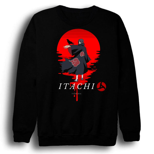 Naruto - Itachi Uchiha baskılı siyah sweatshirt