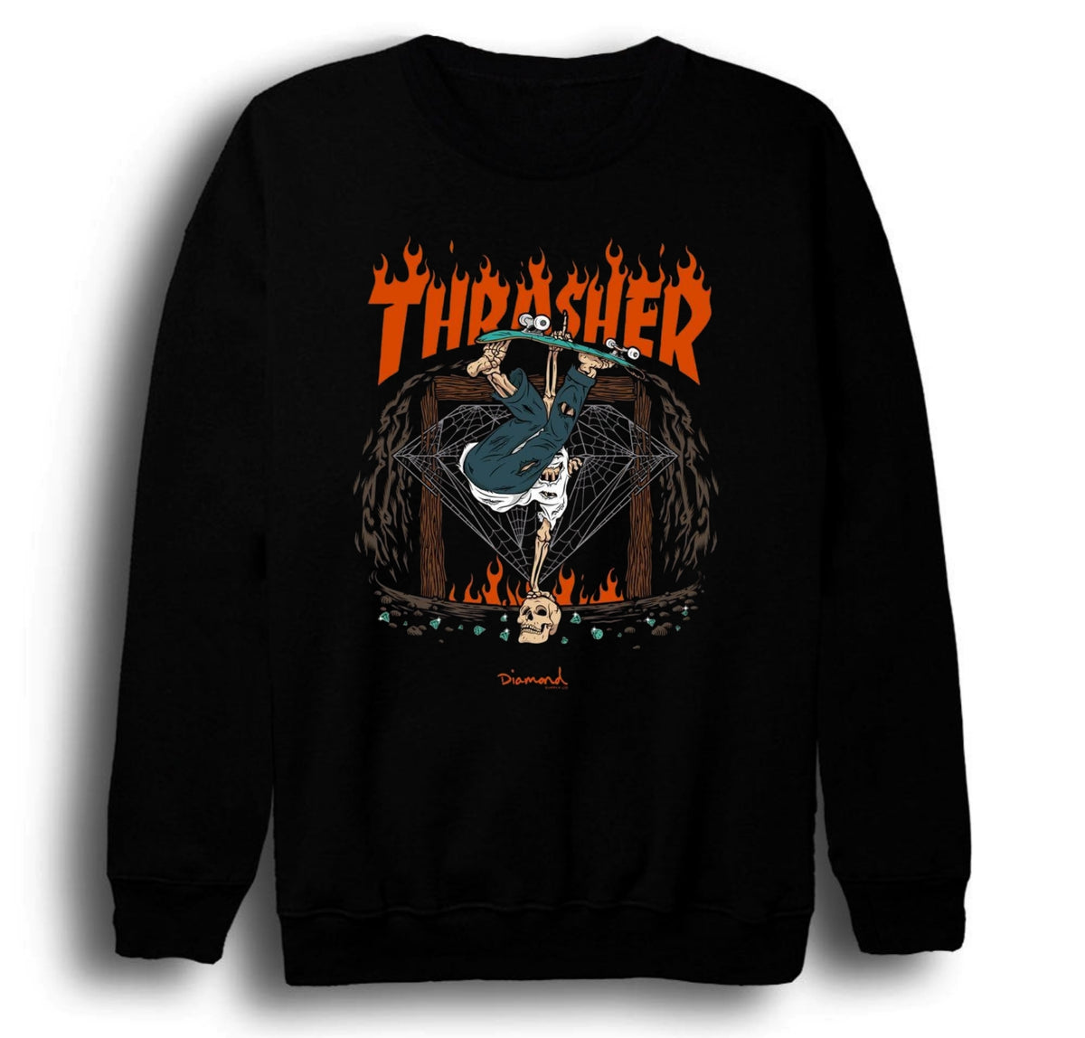 Thrasher - Kaykay baskılı siyah sweatshirt