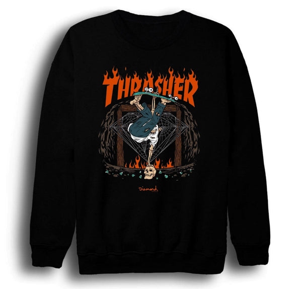 Thrasher - Kaykay baskılı siyah sweatshirt