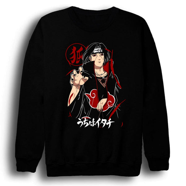 Naruto - Itachi Uchiha baskılı siyah sweatshirt