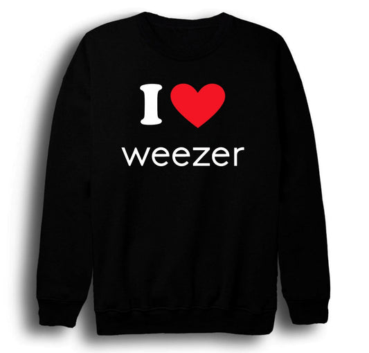 I WEEZER Müzik Grubu Baskılı Unisex %100 Pamuk Bisiklet Yaka Siyah Sweatshirt