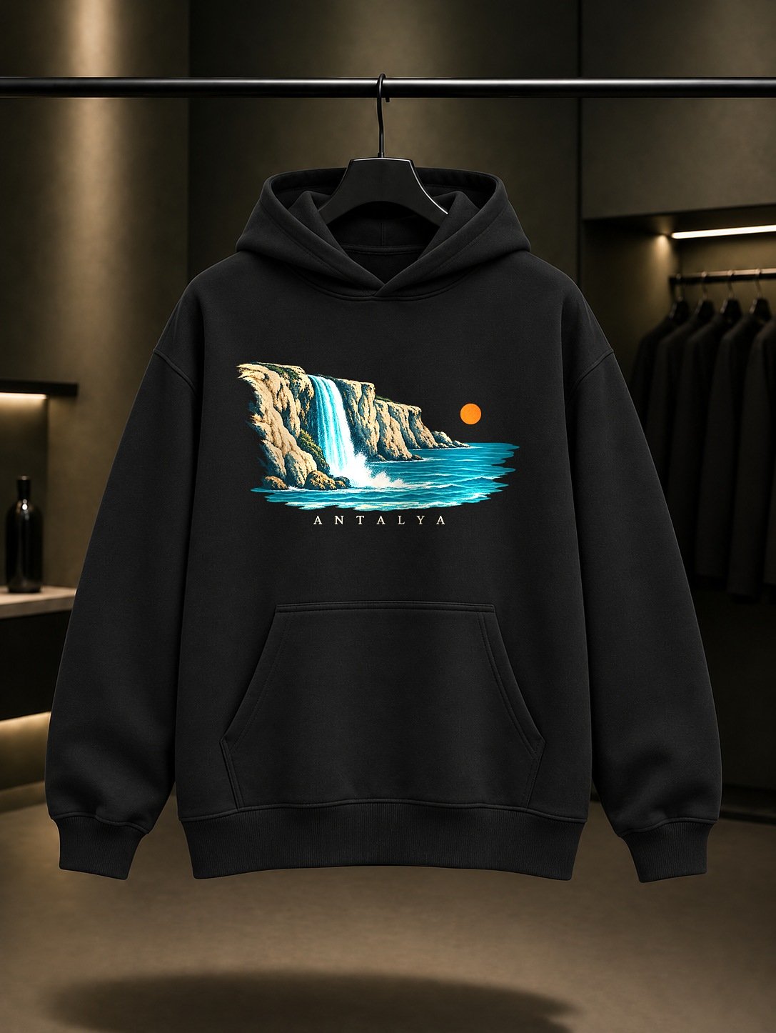 Antalya Düden Şelalesi Kapüşonlu Sweatshirt – Siyah