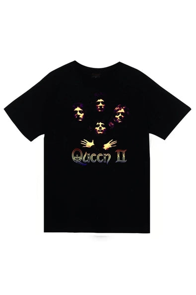 fame-stoned Queen Baskılı Unisex %100 Pamuk Siyah T-shirt
