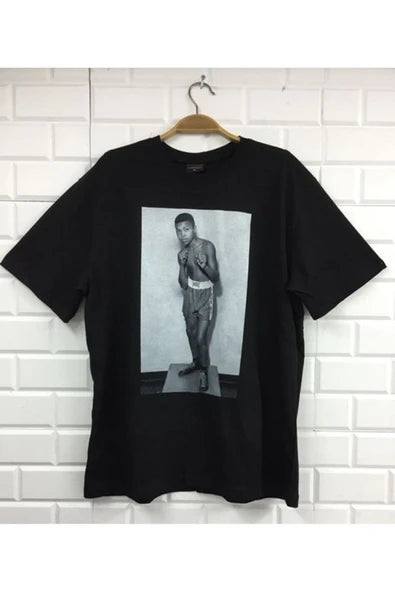 fame-stoned  Muhammed Ali Baskılı Unisex %100 Pamuk Siyah T-shirt