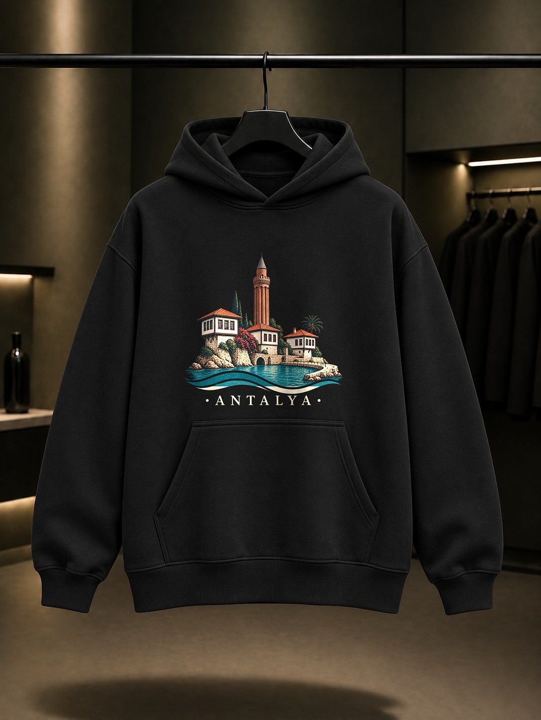Antalya Yivli Minare Kapüşonlu Sweatshirt – Siyah