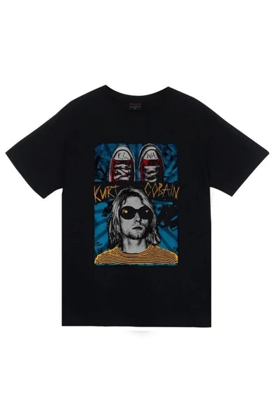 Nirvana Kurt Cobain pop-art portresi baskılı siyah tişört