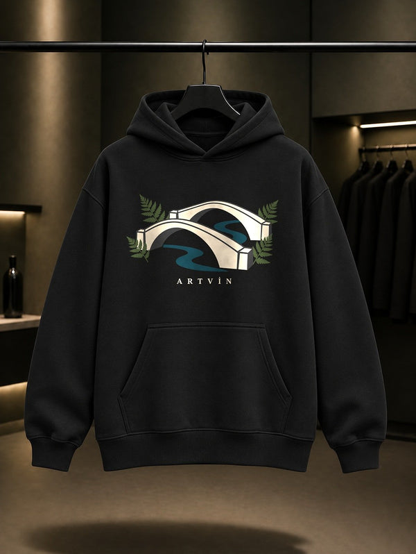 Artvin Çifte Köprü Kapüşonlu Sweatshirt – Siyah