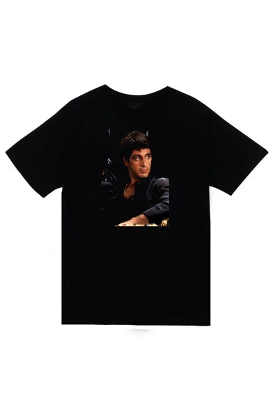 fame-stoned  Tony Montana Baskılı Unisex %100 Pamuk Siyah T-shirt