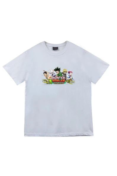 fame-stoned  Hunter Anime Baskılı Unisex %100 Pamuk Beyaz T-shirt