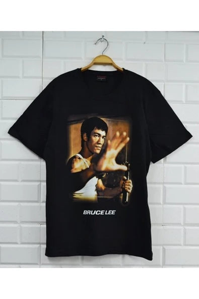 fame-stoned  Bruce Lee Baskılı Unisex %100 Pamuk Siyah T-shirt