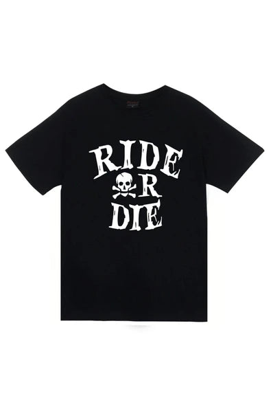 fame-stoned  Siyah Ride Or Die Baskılı T-shirt